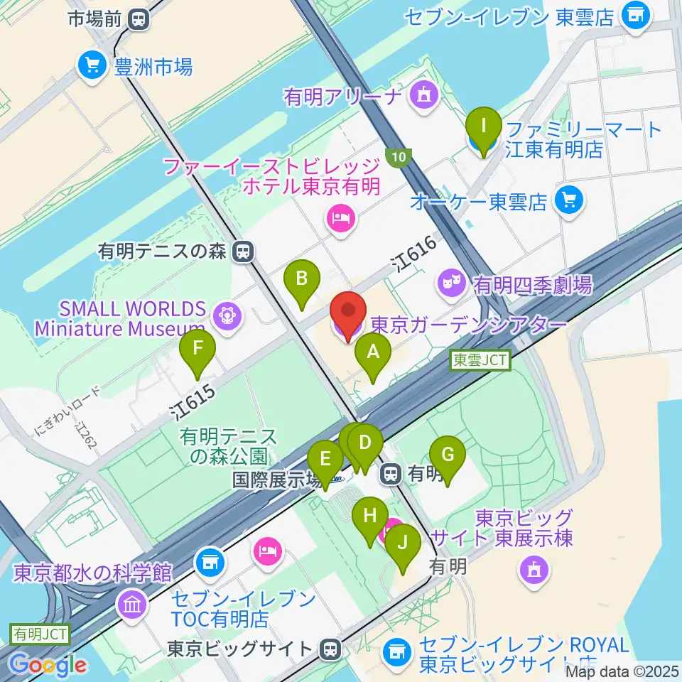 東京ガーデンシアター周辺のコンビニエンスストア一覧地図