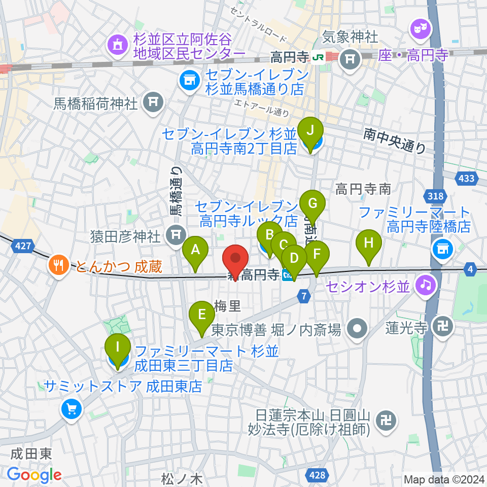 新高円寺LOFT X周辺のコンビニエンスストア一覧地図