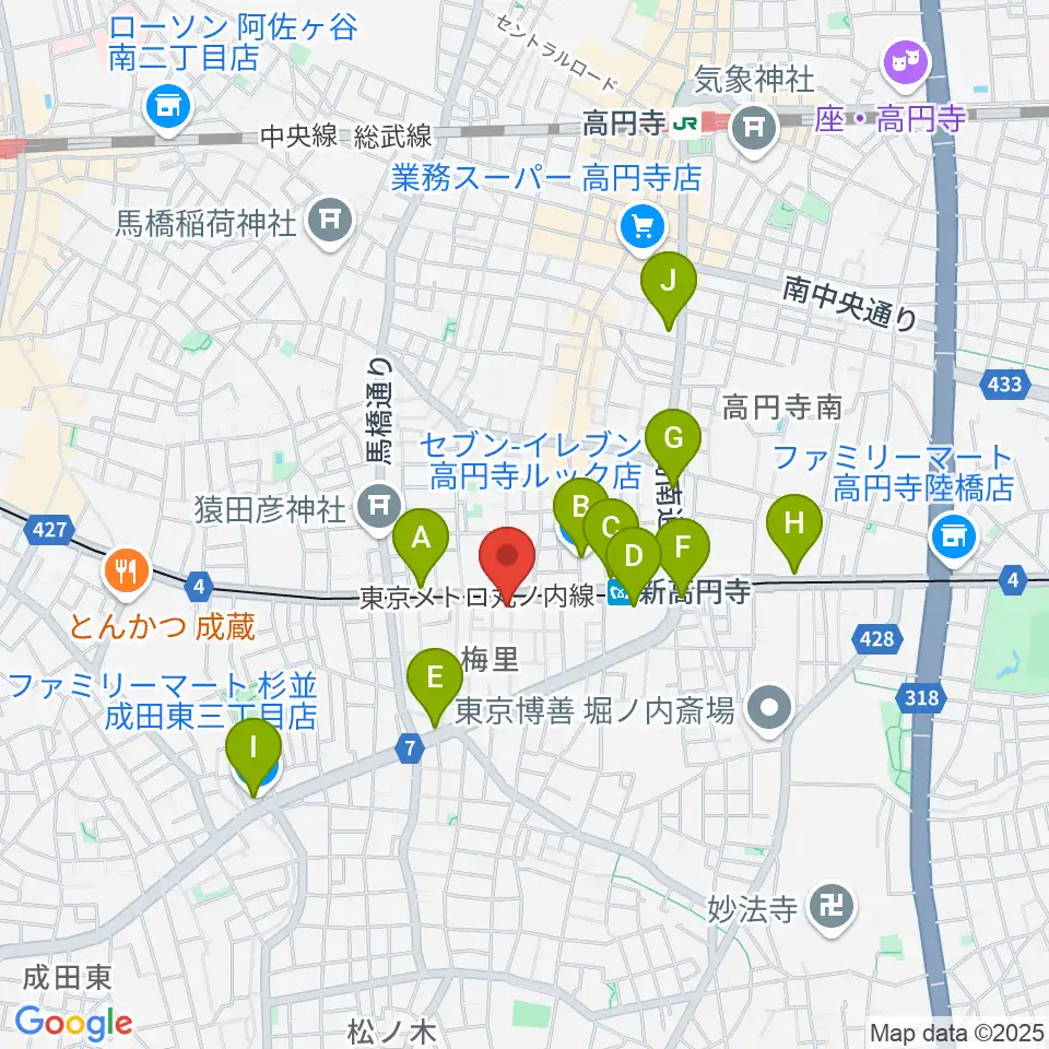 新高円寺LOFT X周辺のコンビニエンスストア一覧地図