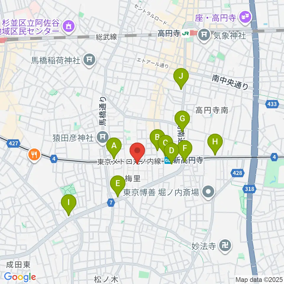 新高円寺LOFT X周辺のコンビニエンスストア一覧地図