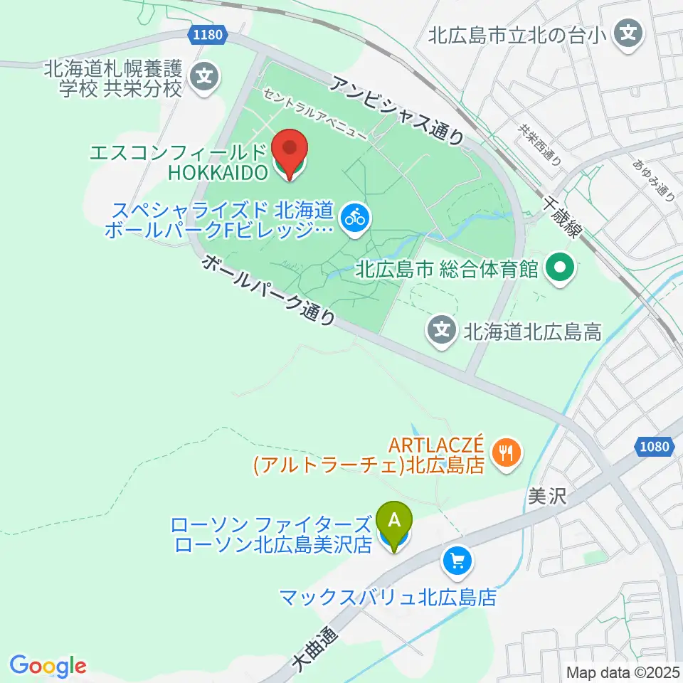 エスコンフィールドHOKKAIDO周辺のコンビニエンスストア一覧地図