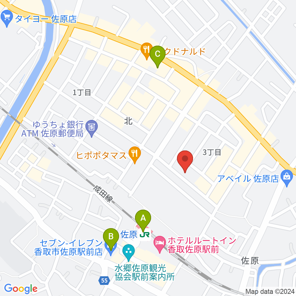 香取市佐原文化会館周辺のコンビニエンスストア一覧地図