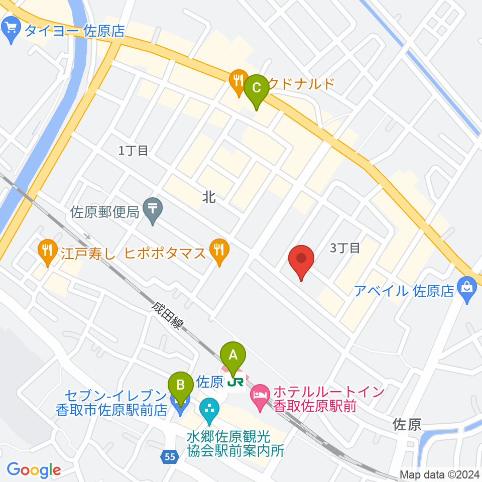 香取市佐原文化会館周辺のコンビニエンスストア一覧地図