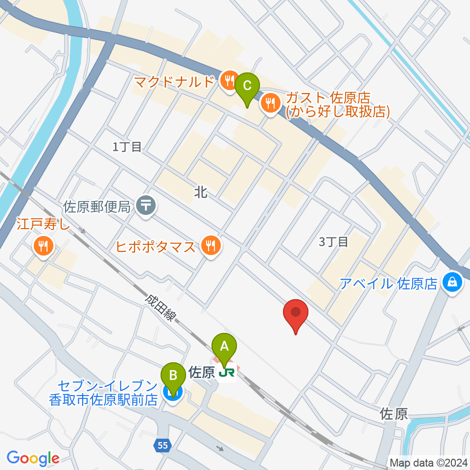 香取市佐原文化会館周辺のコンビニエンスストア一覧地図