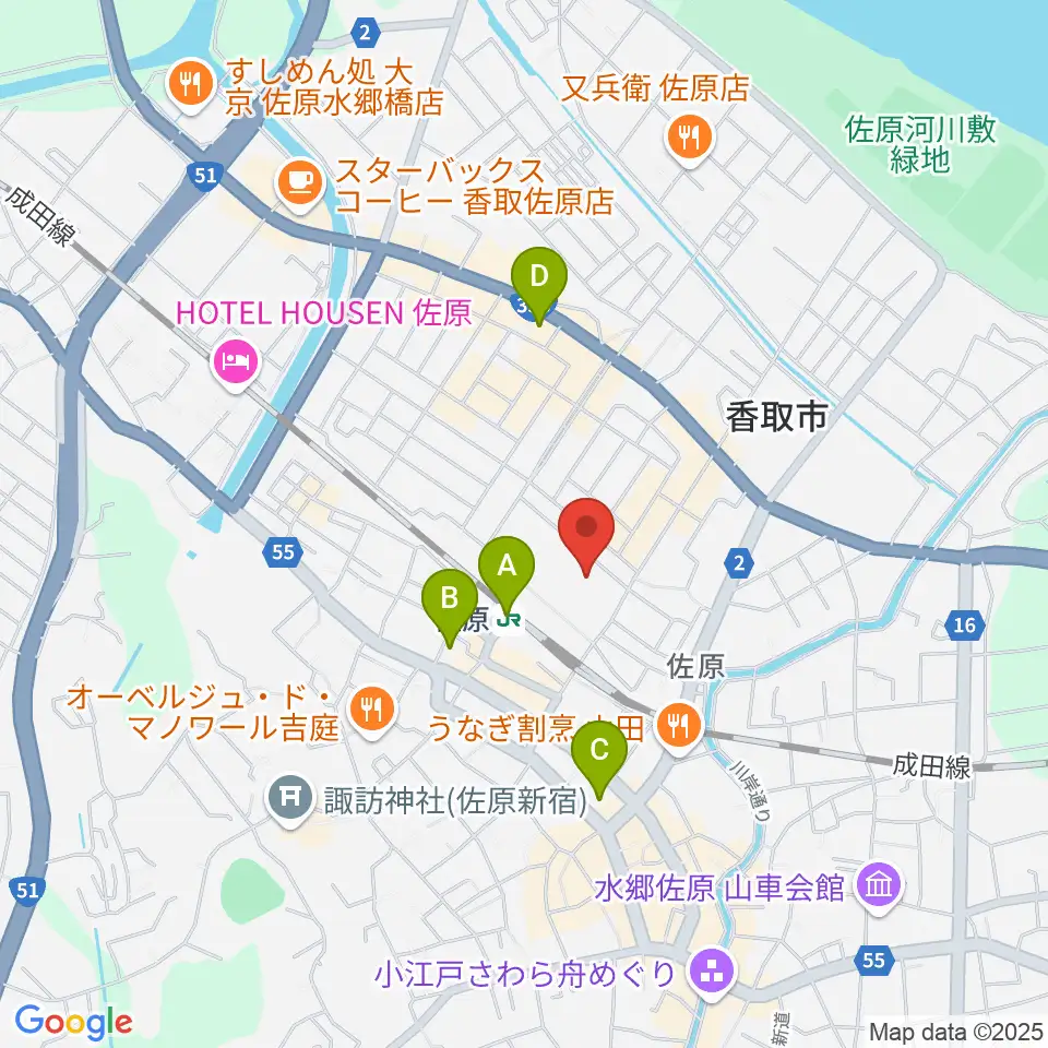 香取市佐原文化会館周辺のコンビニエンスストア一覧地図