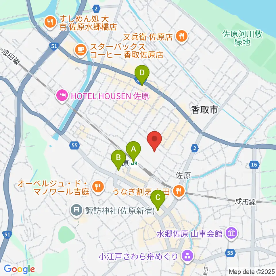 香取市佐原文化会館周辺のコンビニエンスストア一覧地図