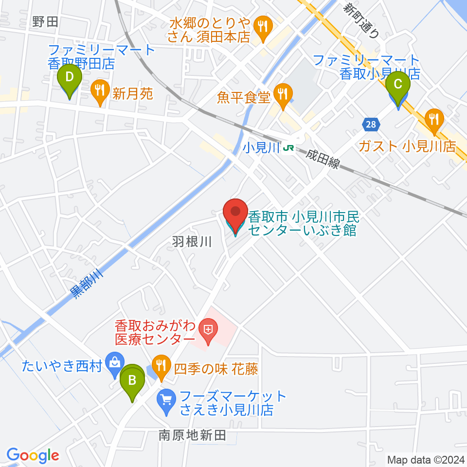 小見川市民センターいぶき館周辺のコンビニエンスストア一覧地図