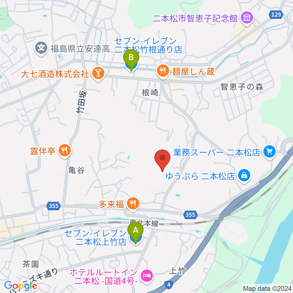 二本松市民会館周辺のコンビニエンスストア一覧地図