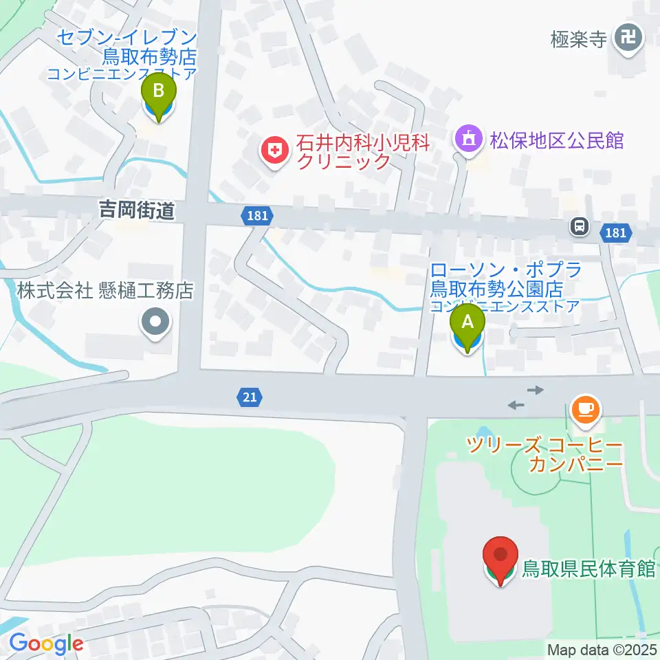 鳥取県民体育館周辺のコンビニエンスストア一覧地図