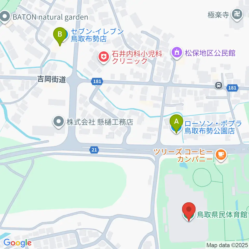 鳥取県民体育館周辺のコンビニエンスストア一覧地図