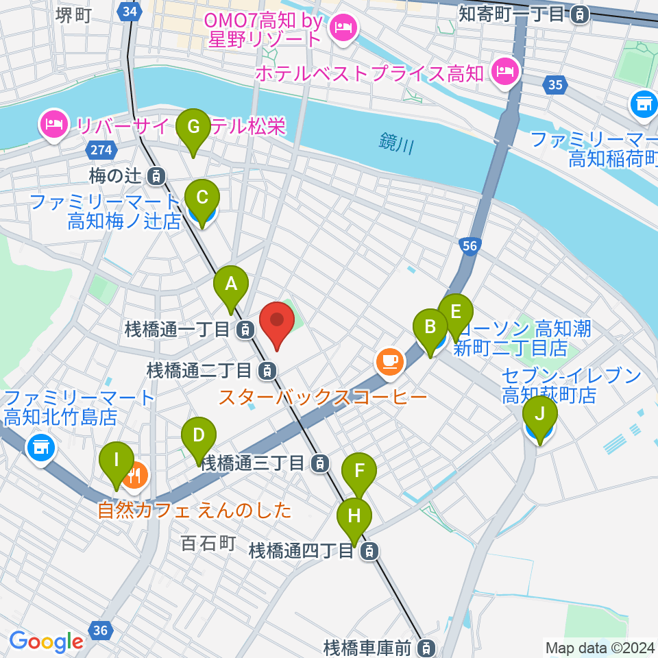 高知県立県民体育館周辺のコンビニエンスストア一覧地図