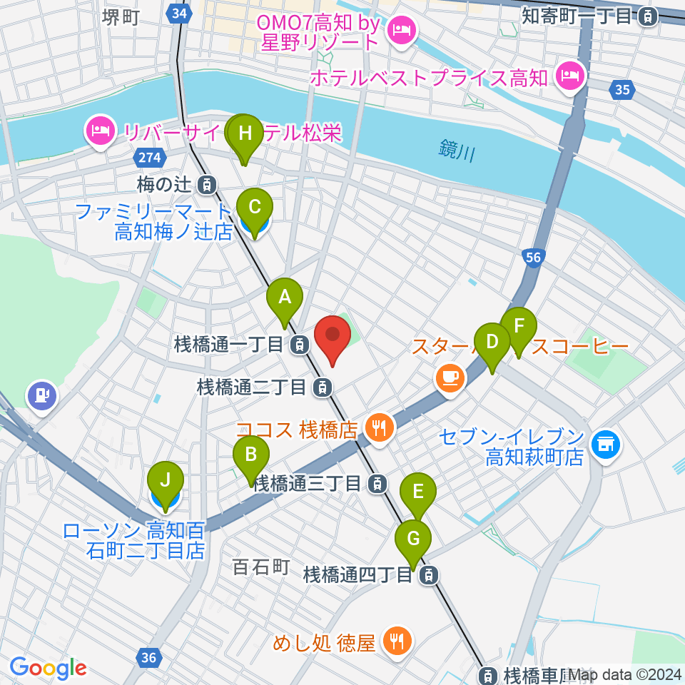 高知県立県民体育館周辺のコンビニエンスストア一覧地図