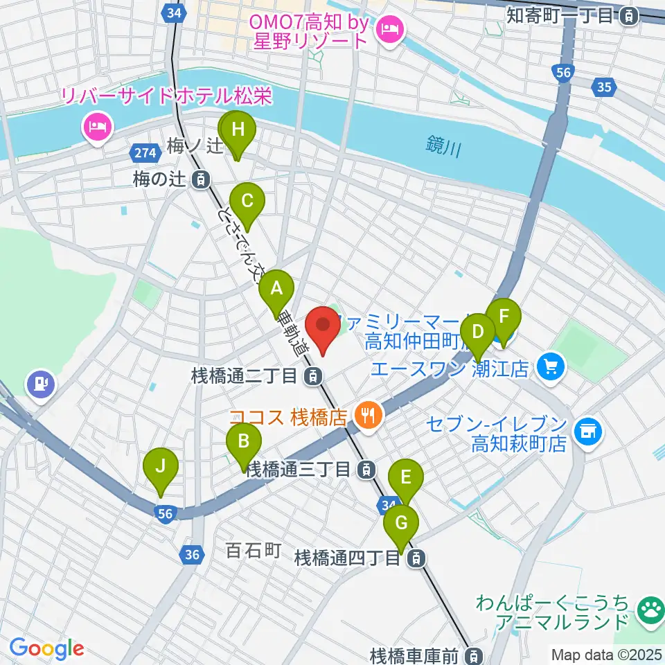 高知県立県民体育館周辺のコンビニエンスストア一覧地図
