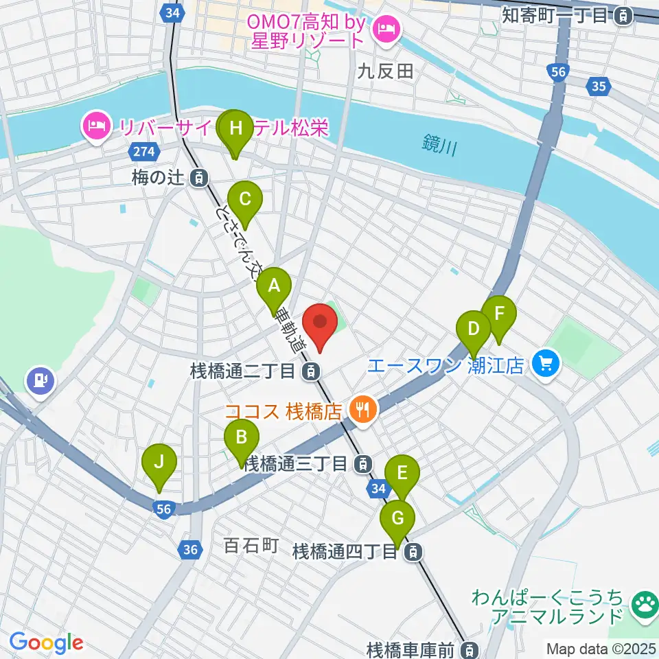 高知県立県民体育館周辺のコンビニエンスストア一覧地図