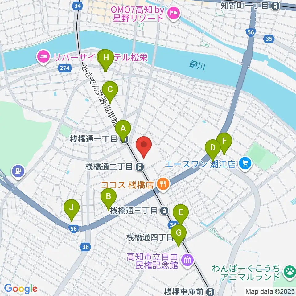高知県立県民体育館周辺のコンビニエンスストア一覧地図