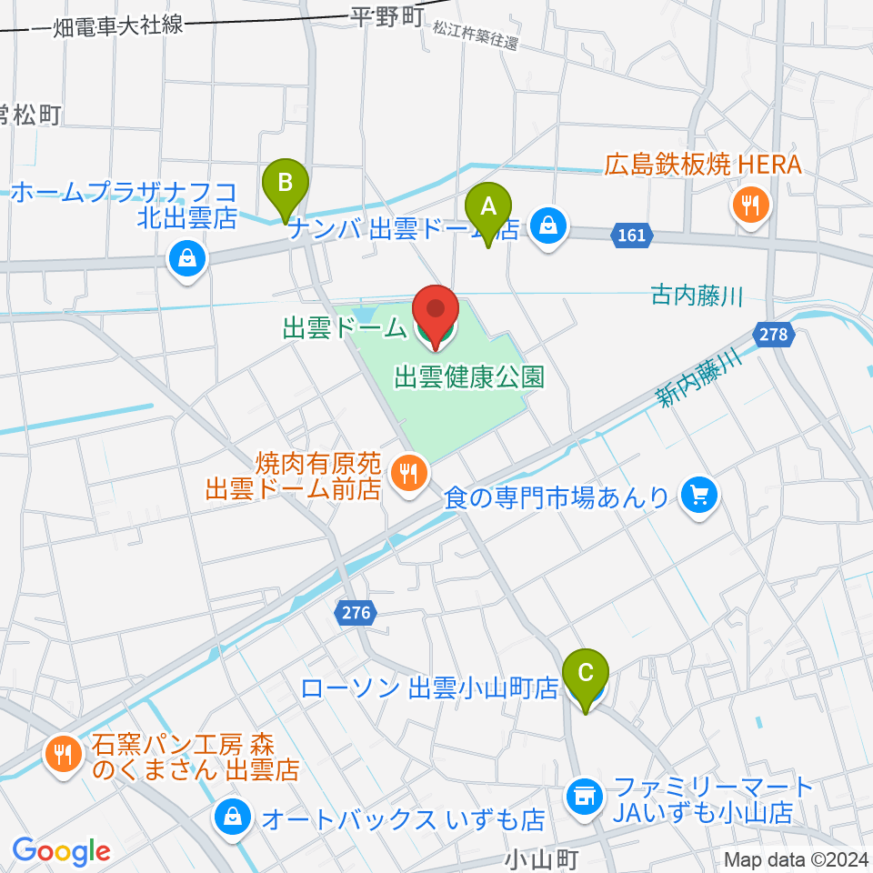 出雲ドーム周辺のコンビニエンスストア一覧地図