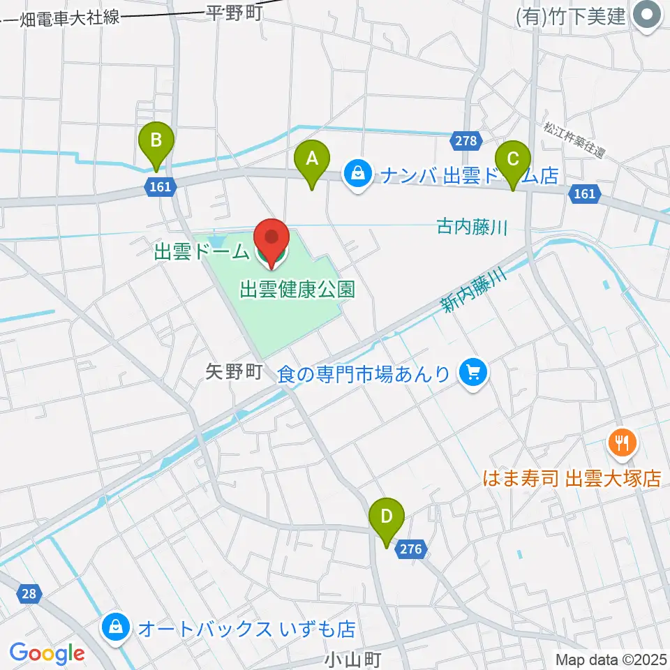 出雲ドーム周辺のコンビニエンスストア一覧地図