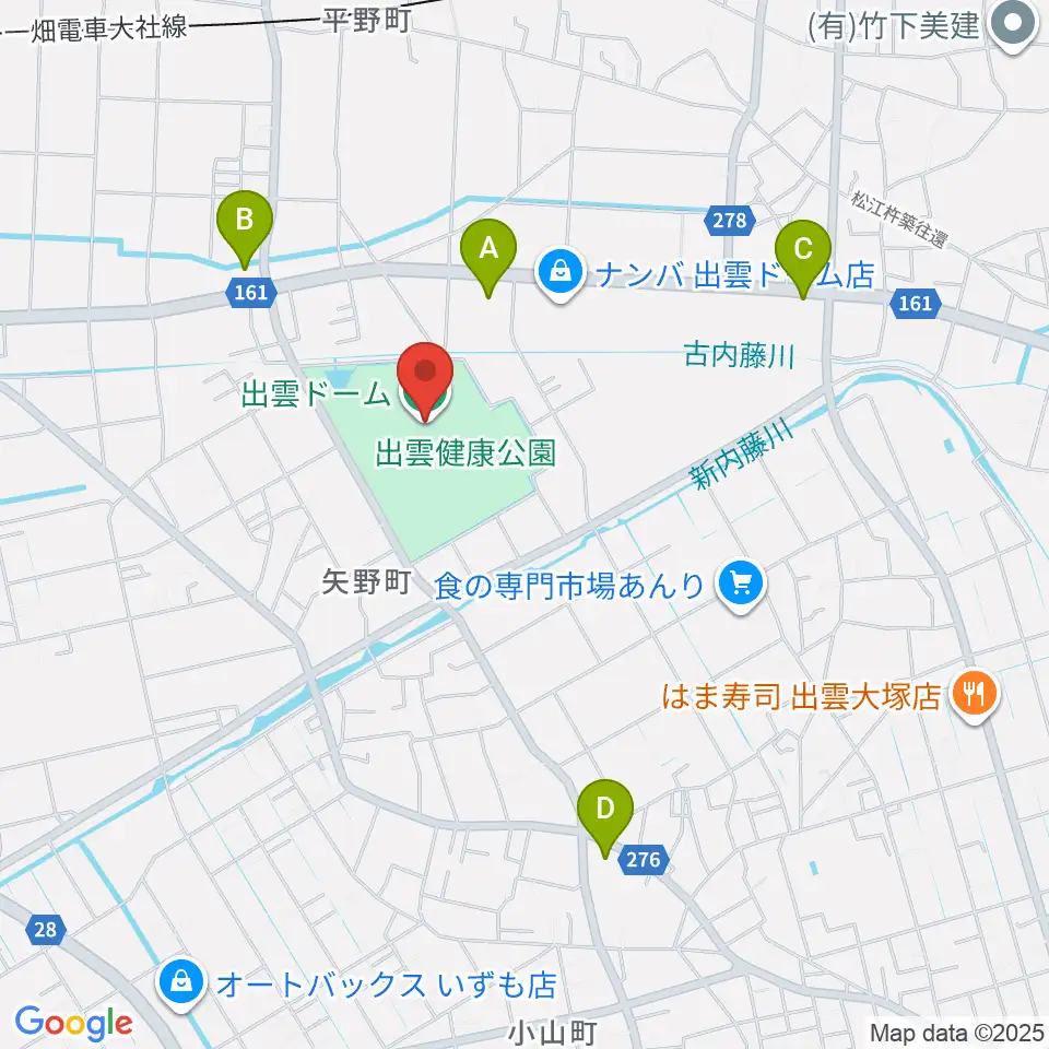 出雲ドーム周辺のコンビニエンスストア一覧地図