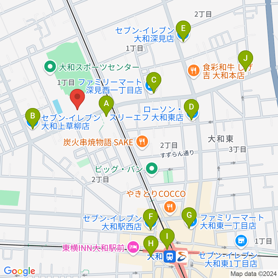 大和スポーツセンター体育会館周辺のコンビニエンスストア一覧地図