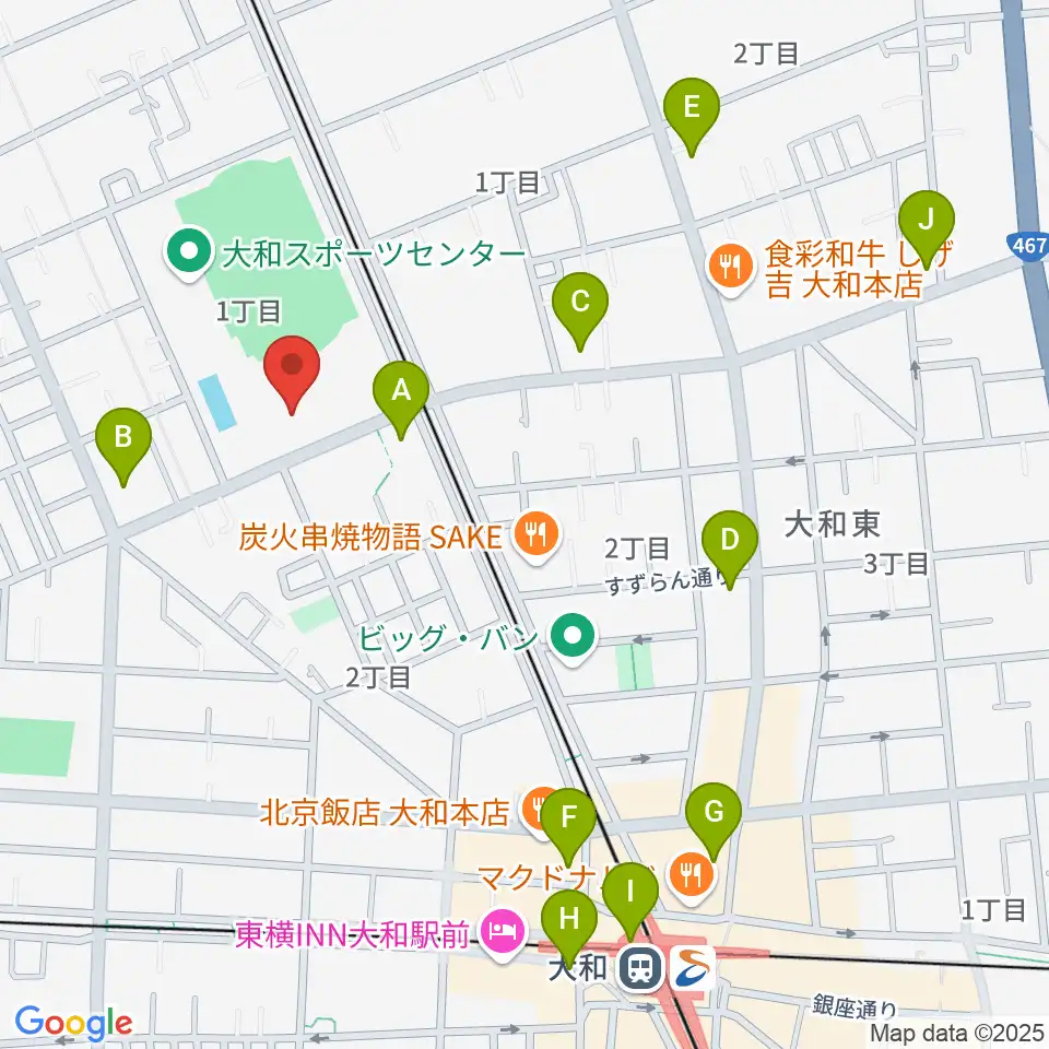 大和スポーツセンター体育会館周辺のコンビニエンスストア一覧地図