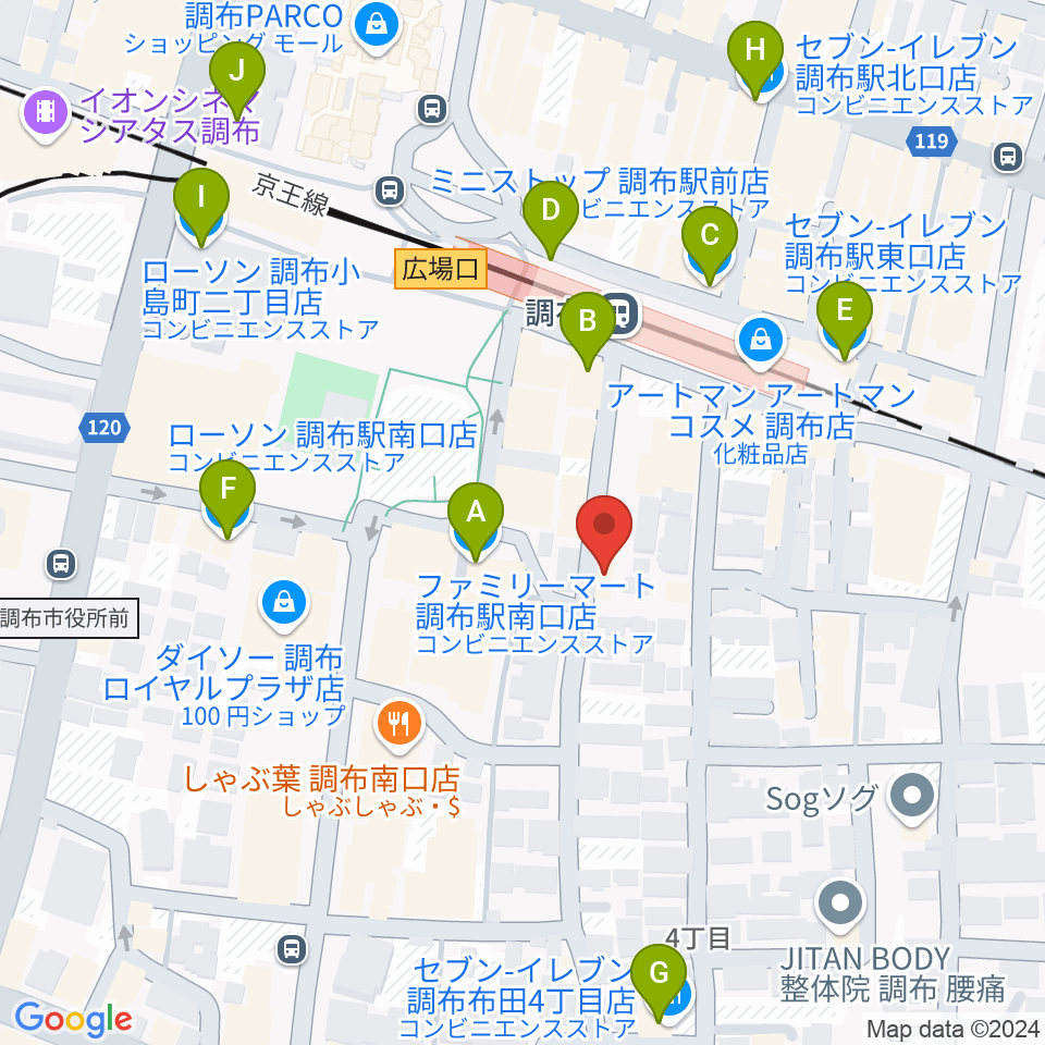 スタジオニド調布店周辺のコンビニエンスストア一覧地図