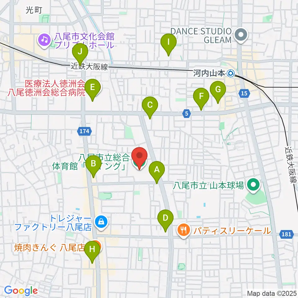 八尾市立総合体育館ウイング周辺のコンビニエンスストア一覧地図