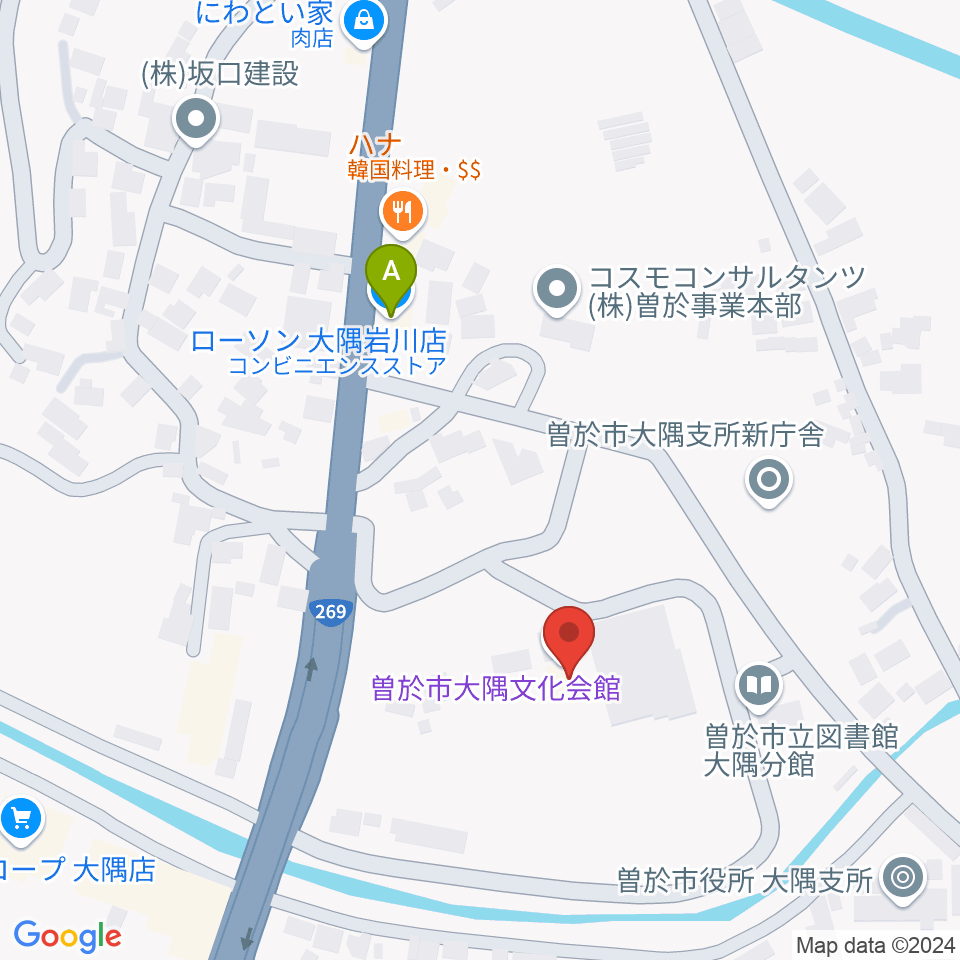 曽於市大隅文化会館周辺のコンビニエンスストア一覧地図