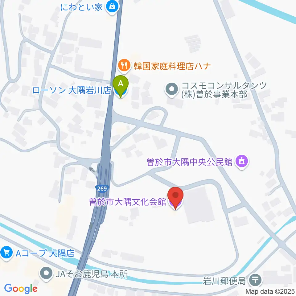 曽於市大隅文化会館周辺のコンビニエンスストア一覧地図
