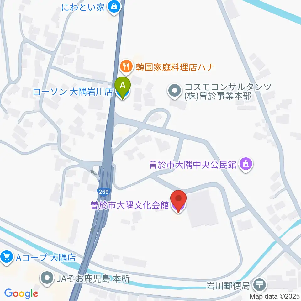 曽於市大隅文化会館周辺のコンビニエンスストア一覧地図