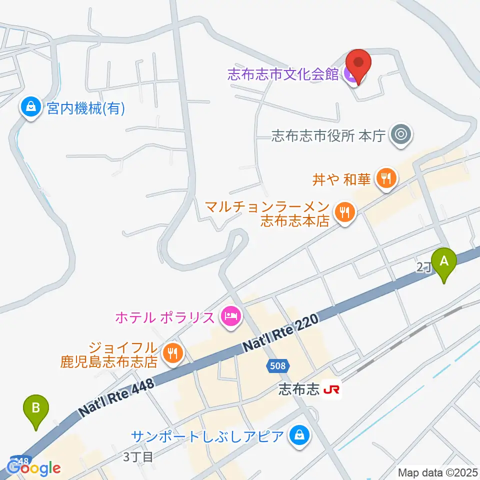 コミュニティセンター志布志市文化会館周辺のコンビニエンスストア一覧地図