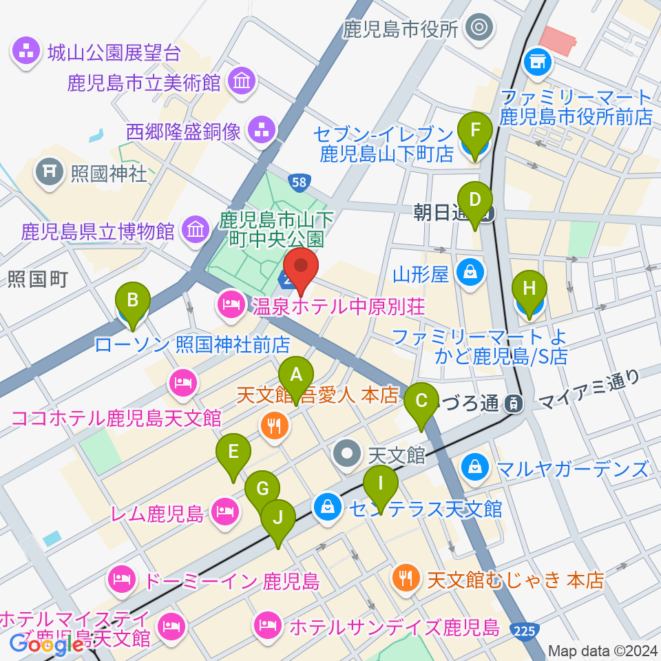 天文館シネマパラダイス周辺のコンビニエンスストア一覧地図