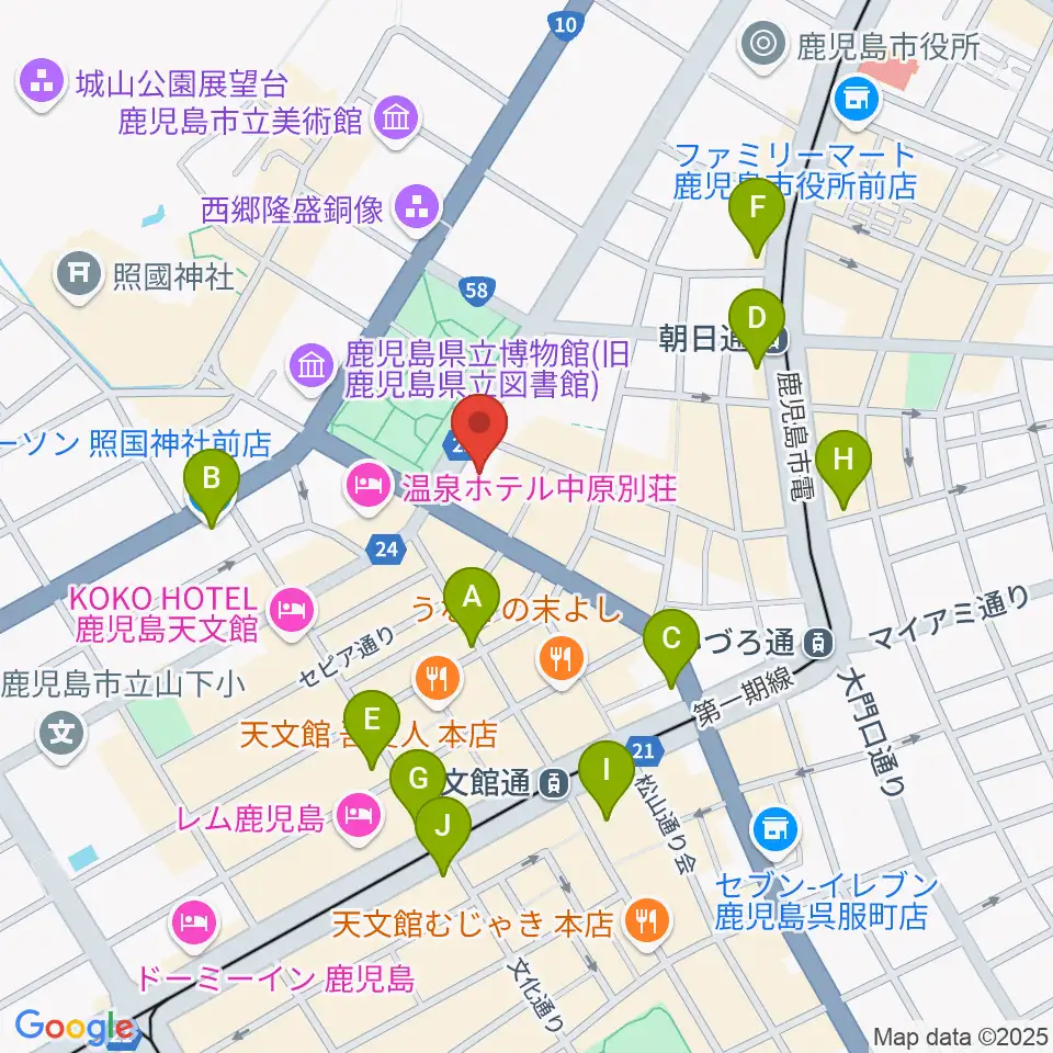 天文館シネマパラダイス周辺のコンビニエンスストア一覧地図