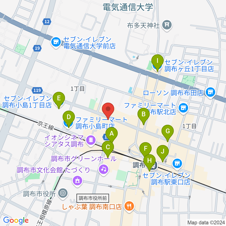 調布Cross周辺のコンビニエンスストア一覧地図