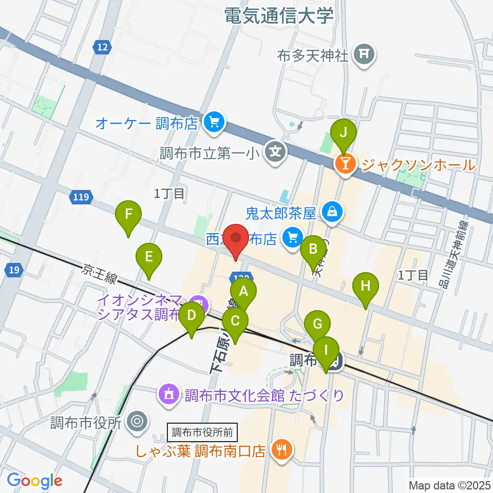 調布Cross周辺のコンビニエンスストア一覧地図