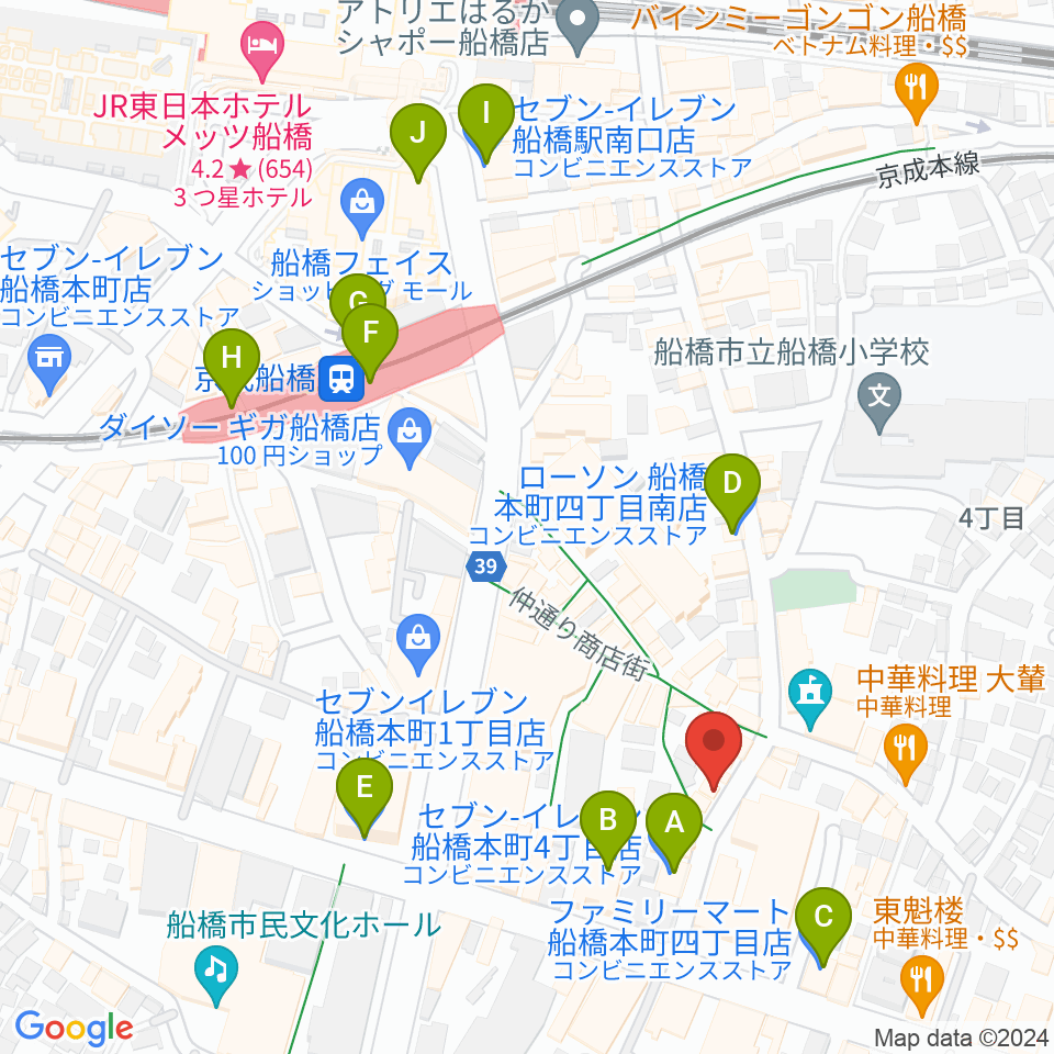 船橋コクリコットフォルテ周辺のコンビニエンスストア一覧地図