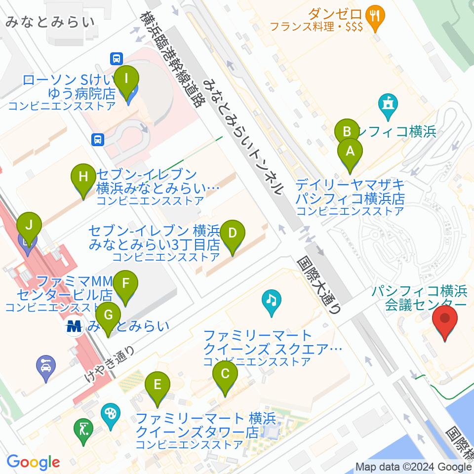 パシフィコ横浜 会議センター周辺のコンビニエンスストア一覧地図