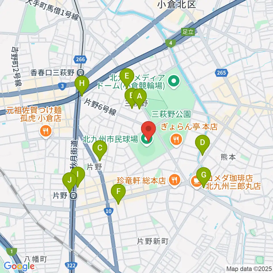 北九州市民球場周辺のコンビニエンスストア一覧地図