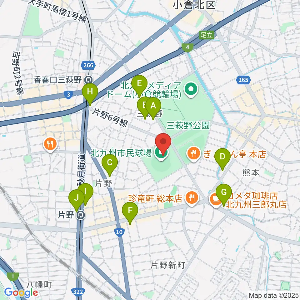 北九州市民球場周辺のコンビニエンスストア一覧地図