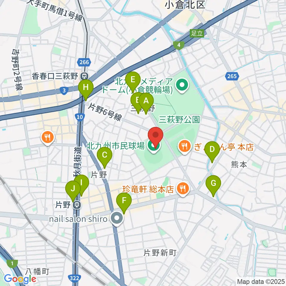 北九州市民球場周辺のコンビニエンスストア一覧地図