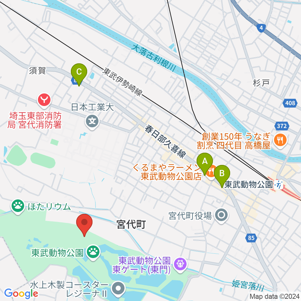 東武動物公園HOLA！周辺のコンビニエンスストア一覧地図