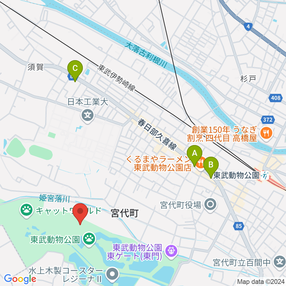 東武動物公園HOLA！周辺のコンビニエンスストア一覧地図