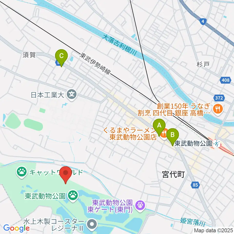 東武動物公園HOLA!周辺のコンビニエンスストア一覧地図
