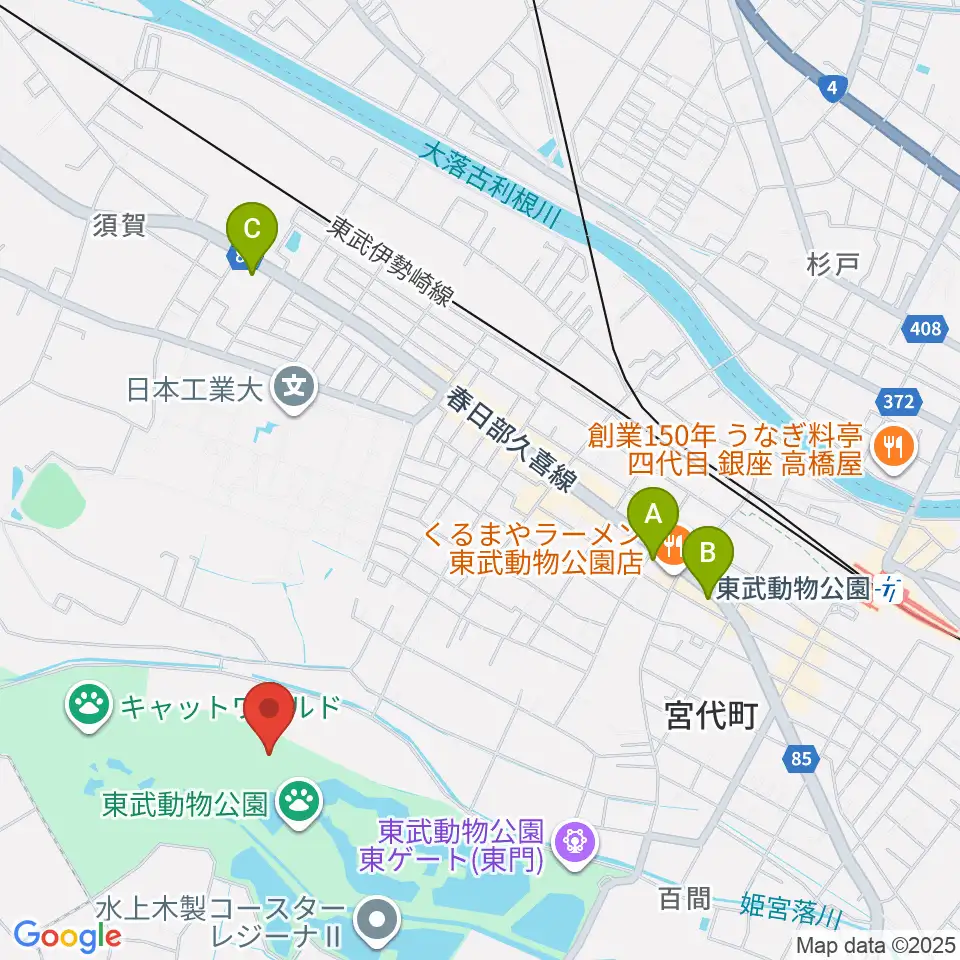 東武動物公園HOLA!周辺のコンビニエンスストア一覧地図