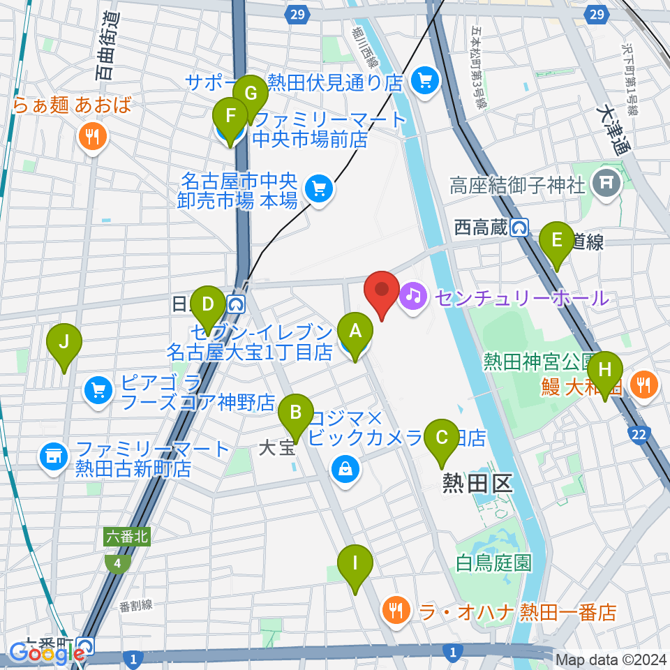 名古屋国際会議場イベントホール周辺のコンビニエンスストア一覧地図