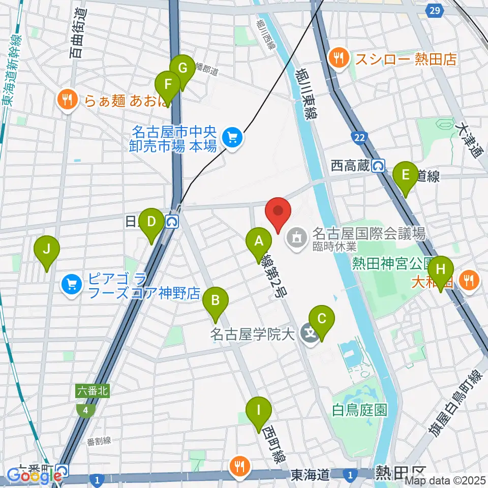 名古屋国際会議場イベントホール周辺のコンビニエンスストア一覧地図