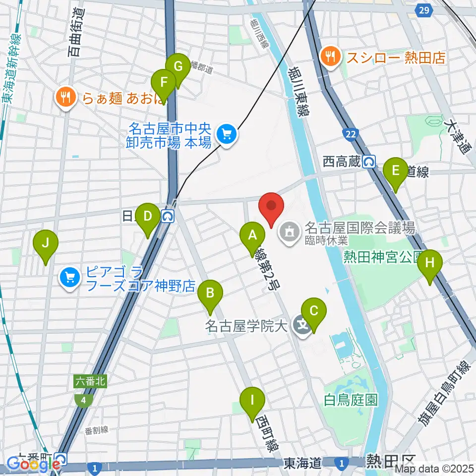 名古屋国際会議場イベントホール周辺のコンビニエンスストア一覧地図