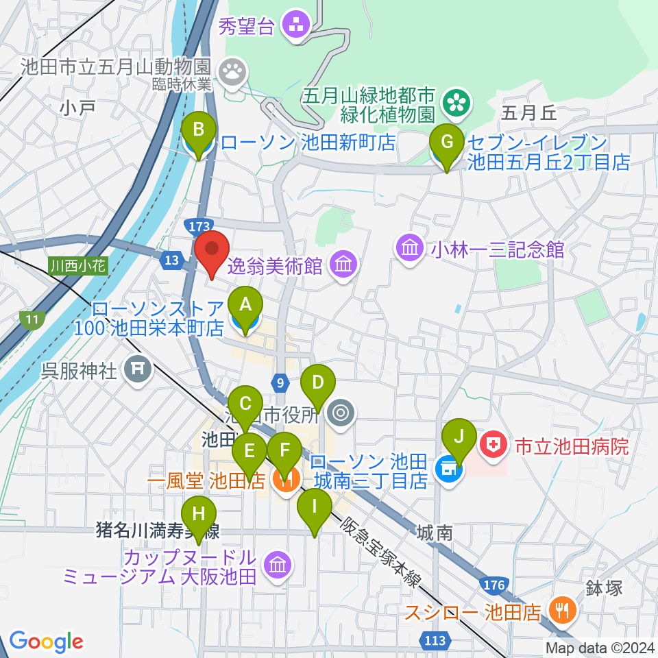 池田呉服座周辺のコンビニエンスストア一覧地図