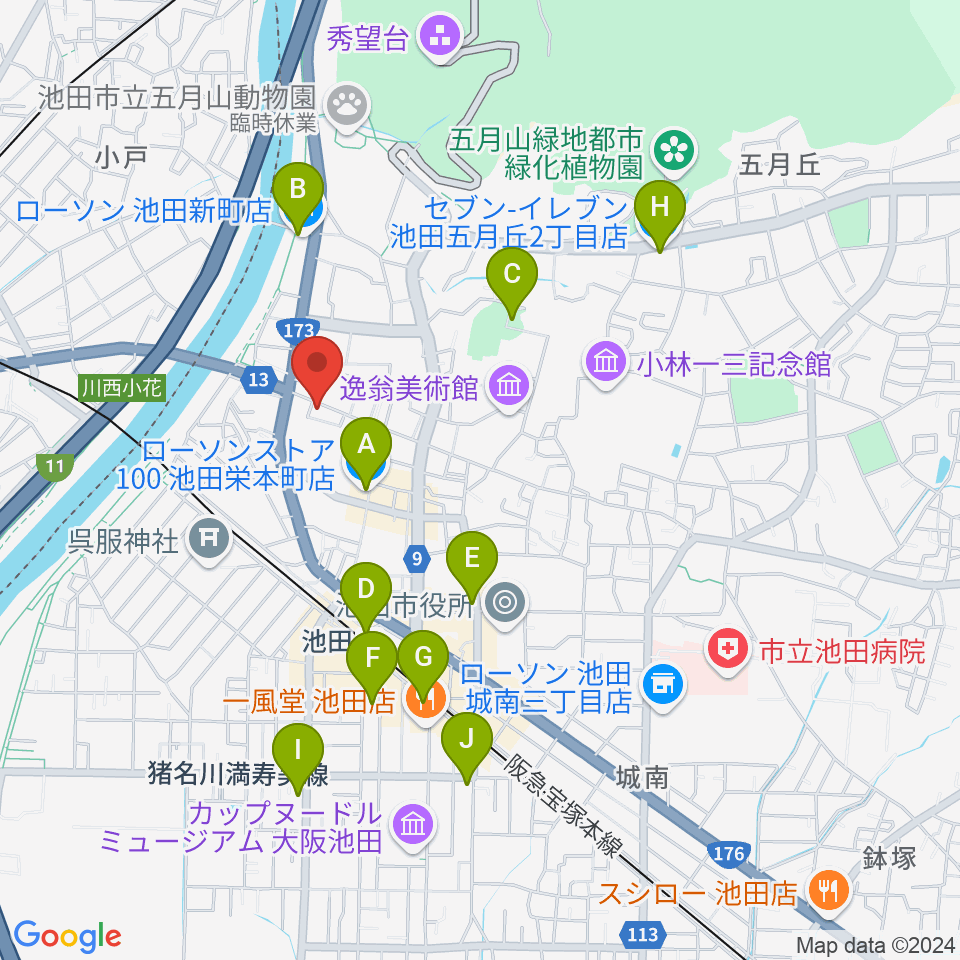 池田呉服座周辺のコンビニエンスストア一覧地図