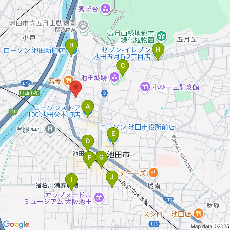 池田呉服座周辺のコンビニエンスストア一覧地図
