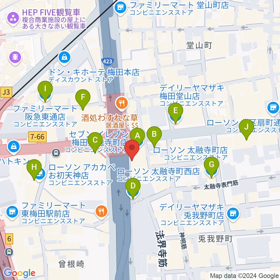 梅田呉服座周辺のコンビニエンスストア一覧地図